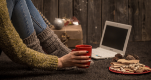 A cozy winter retreat—warm lighting, cozy socks and smart gadgets making every moment indoors comfortable and inviting.